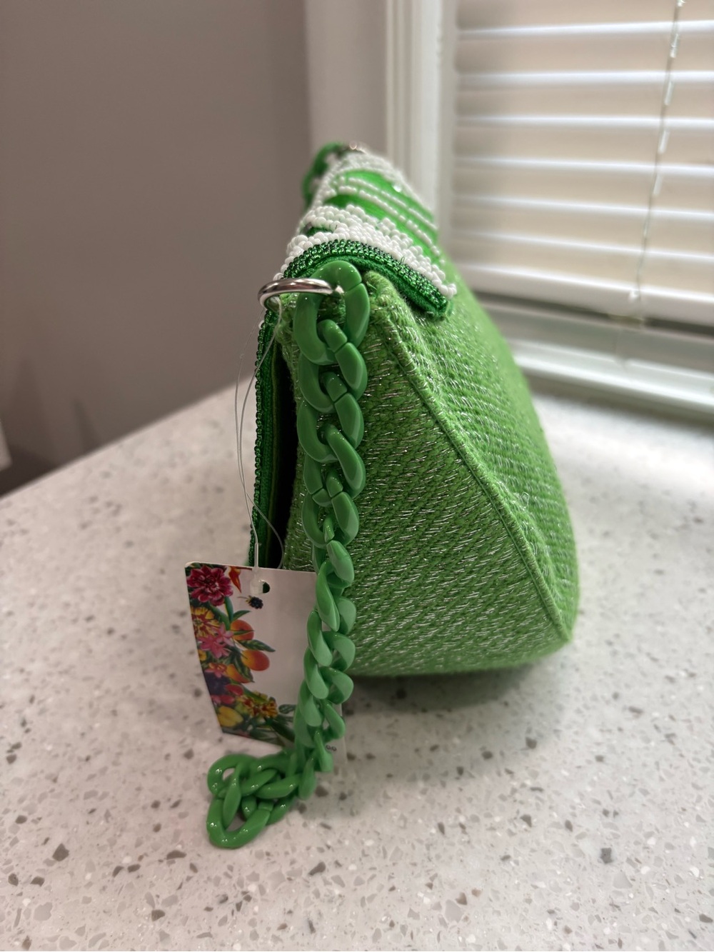 NWT VIRAL America & Beyond Beaded Lime Slice Shoulder Bag with Silver Strap - Picture 5 of 11